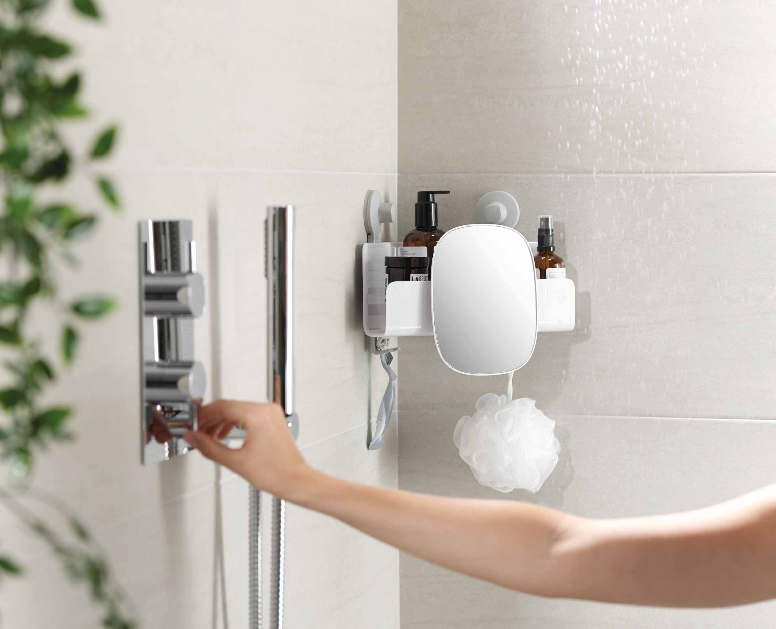 EasyStore™ White Corner Shower Shelf with Removable Mirror - Image 3