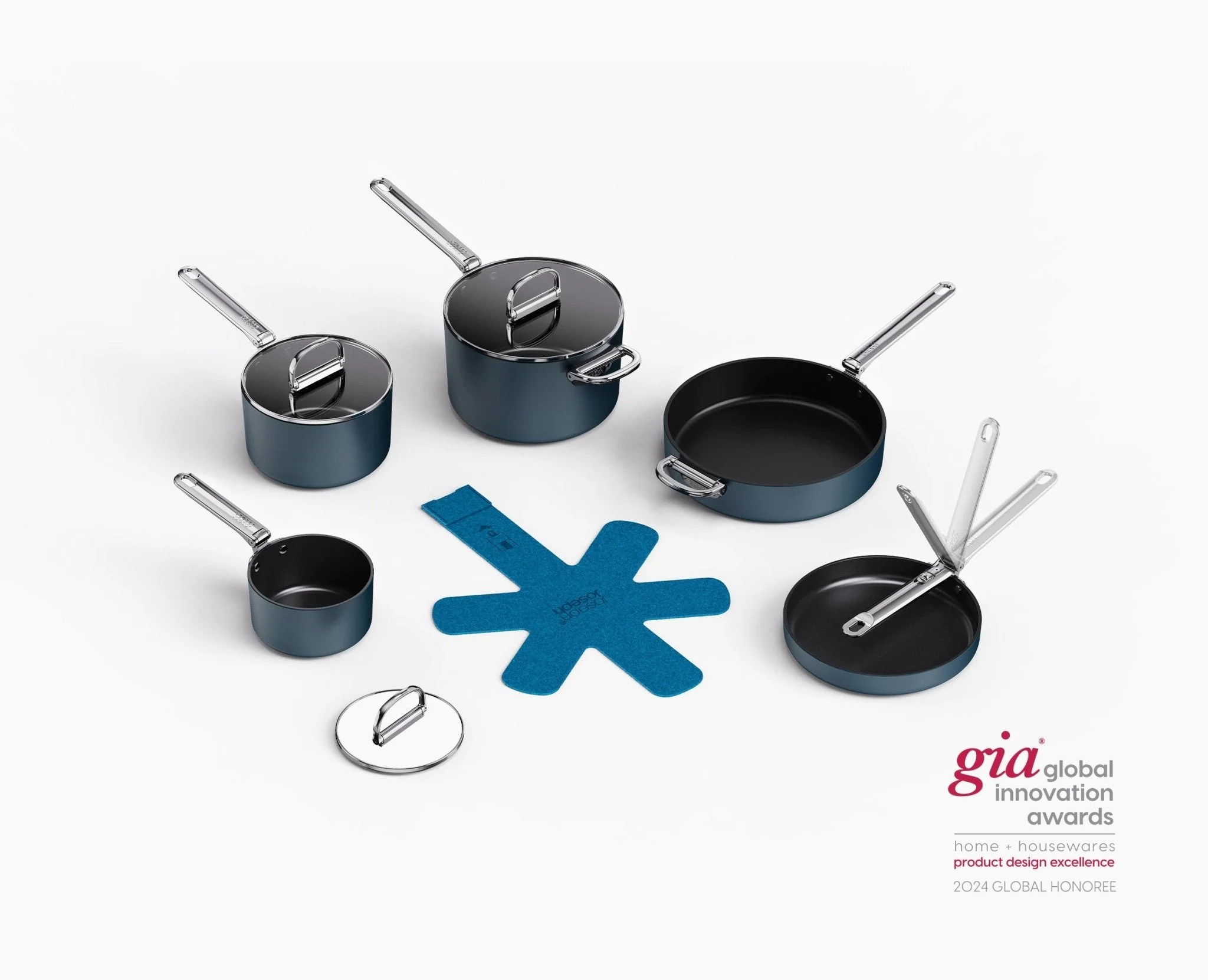 Space Folding Handle Non-Stick 5-Piece Blue Cookware Set - Image 2